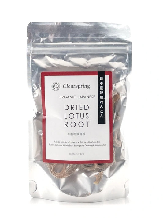 Sachet de 30gr de racines de lotus séchées bio, Clearspring | Épicerie en ligne Eat In Japan