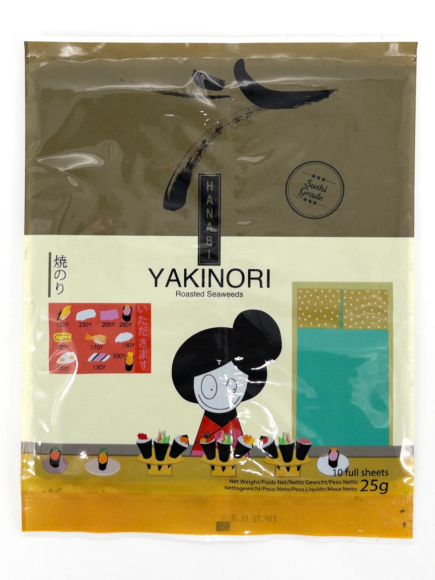 Feuilles de nori grillé Yakinori Hanabi (10 feuilles) – algue japonaise pour sushi, onigiri et maki.